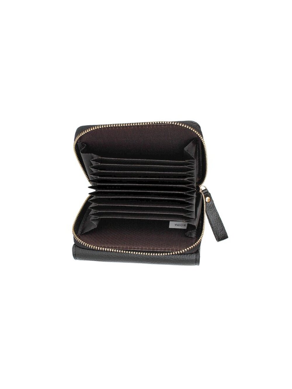 Black Scalloped Edge Compact Vegan Faux Leather Wallet With Zipper & Snap Closur - Picture 5 of 6